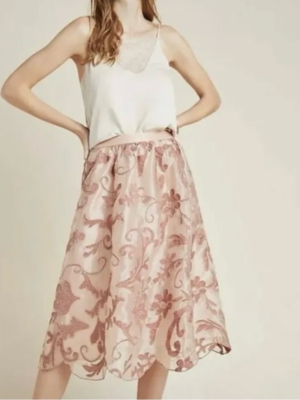 Anthropologie Maeve Pink Floral A-Line Midi Skirt NWT